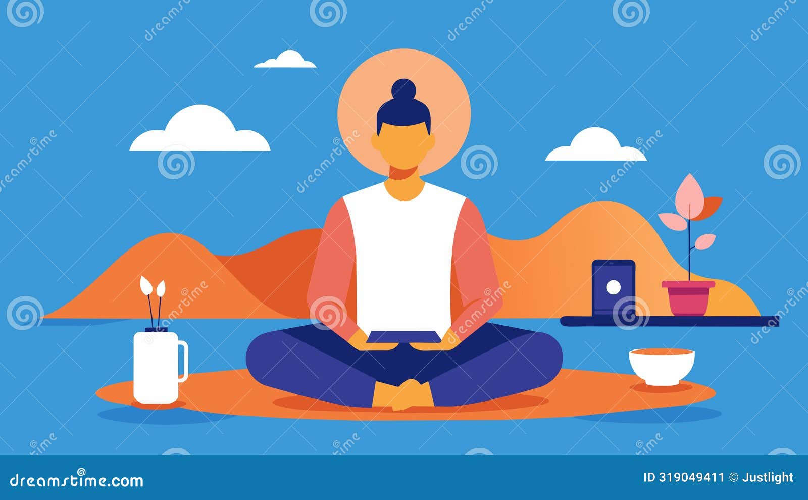 a person attends a meditation retreat disconnecting from all technology and focusing on inner stillness and mindfulness