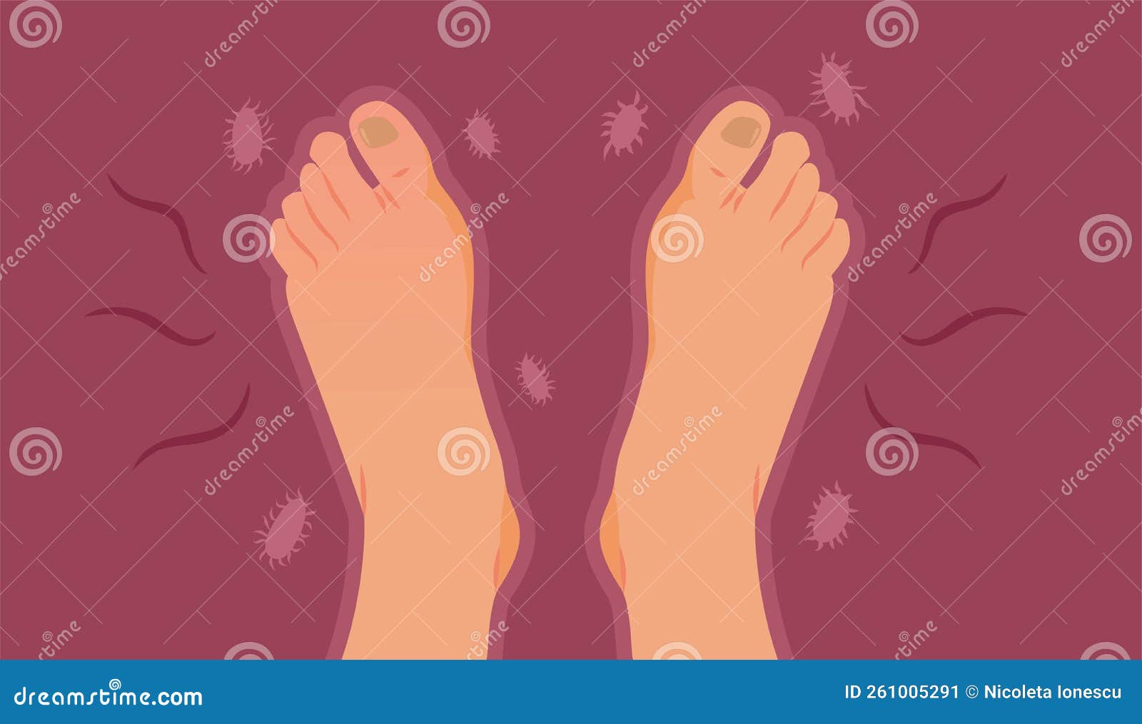 Stinky Feet Unprotected from Bacteria Problems Vector Illustration