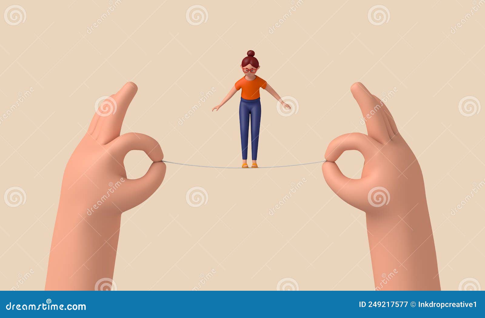 Person Balancing on a Tightrope Held between Two Hands. 3D Rendering Stock  Illustration - Illustration of balance, people: 249217577