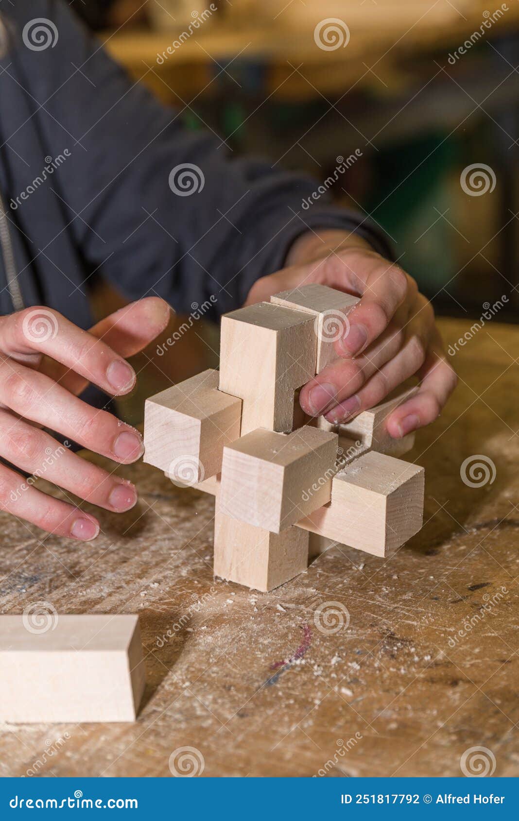 Assembling Wooden Knots Puzzle Devil`s Knot Stock Photo Image of