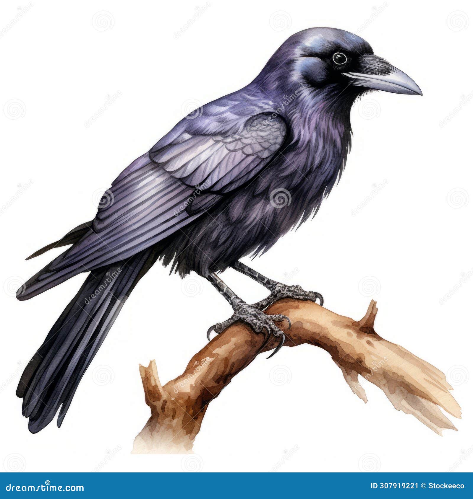 hyper-realistic raven  detailed character art in violet and gray