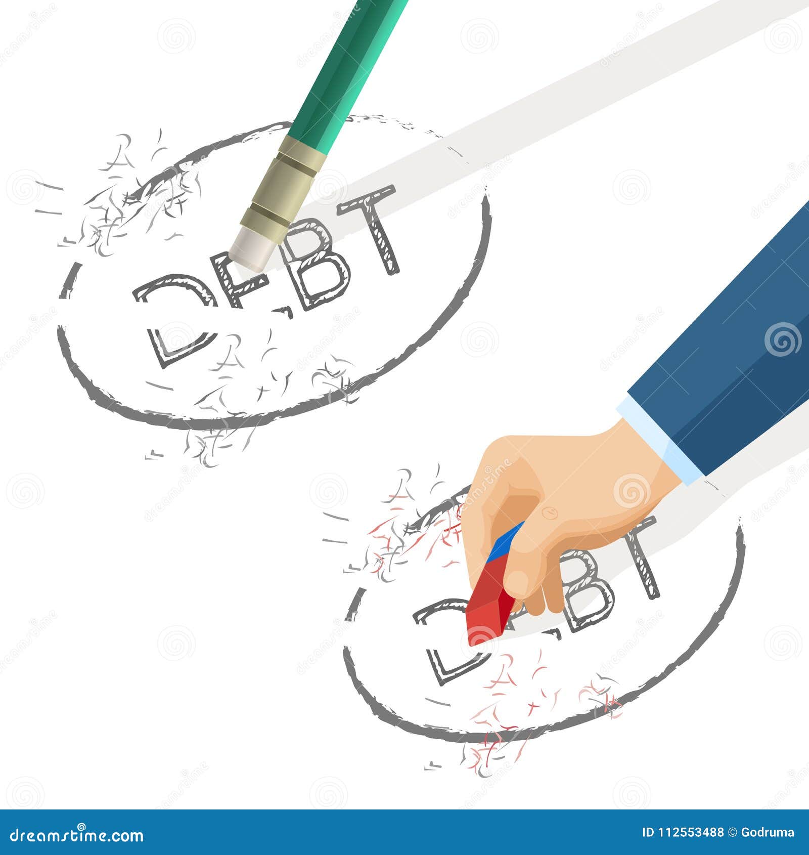 person erase word debt written on paper,  