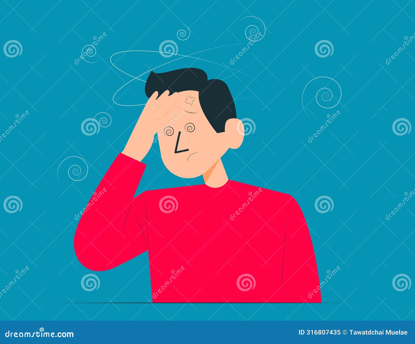 Person Feeling Dizzy and Anxious Suffer from Mental Problems. Vector