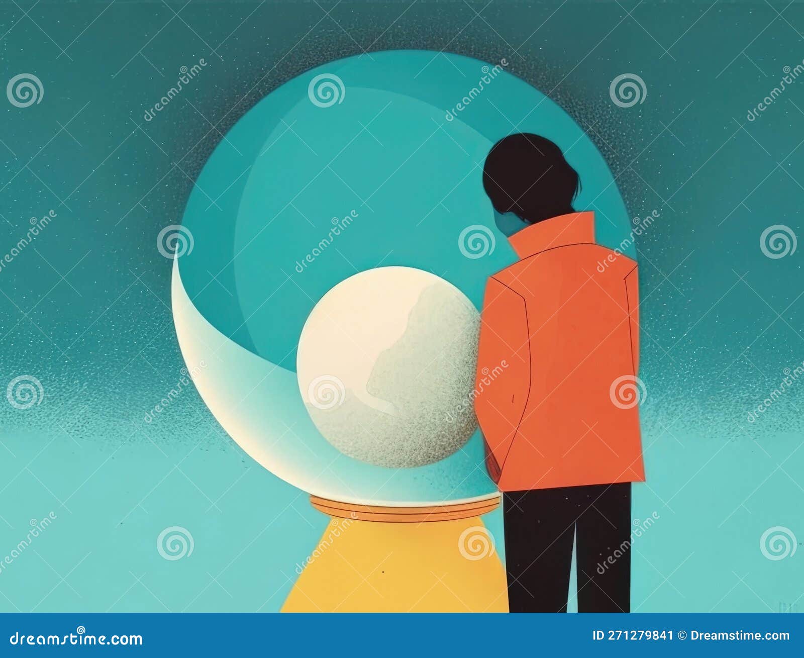 person gazing into a crystal ball trying to comprehend their perception. art concept. ai generation