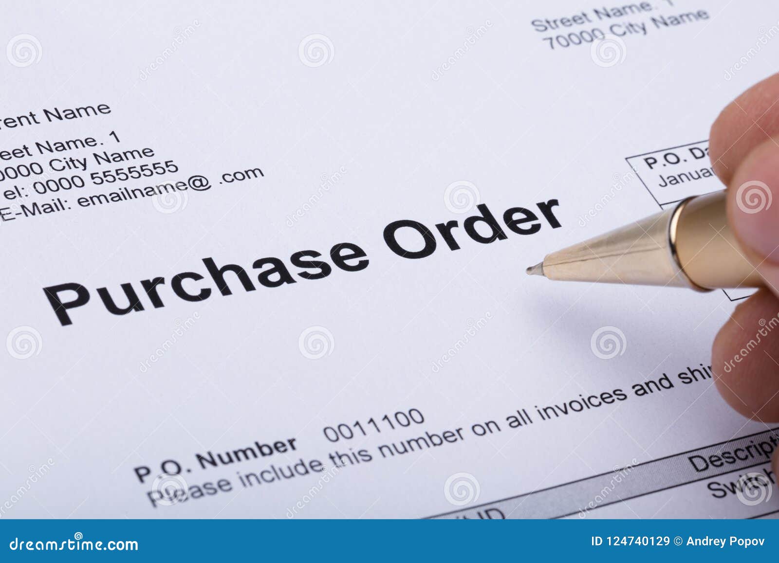 person hand filling a purchase order form