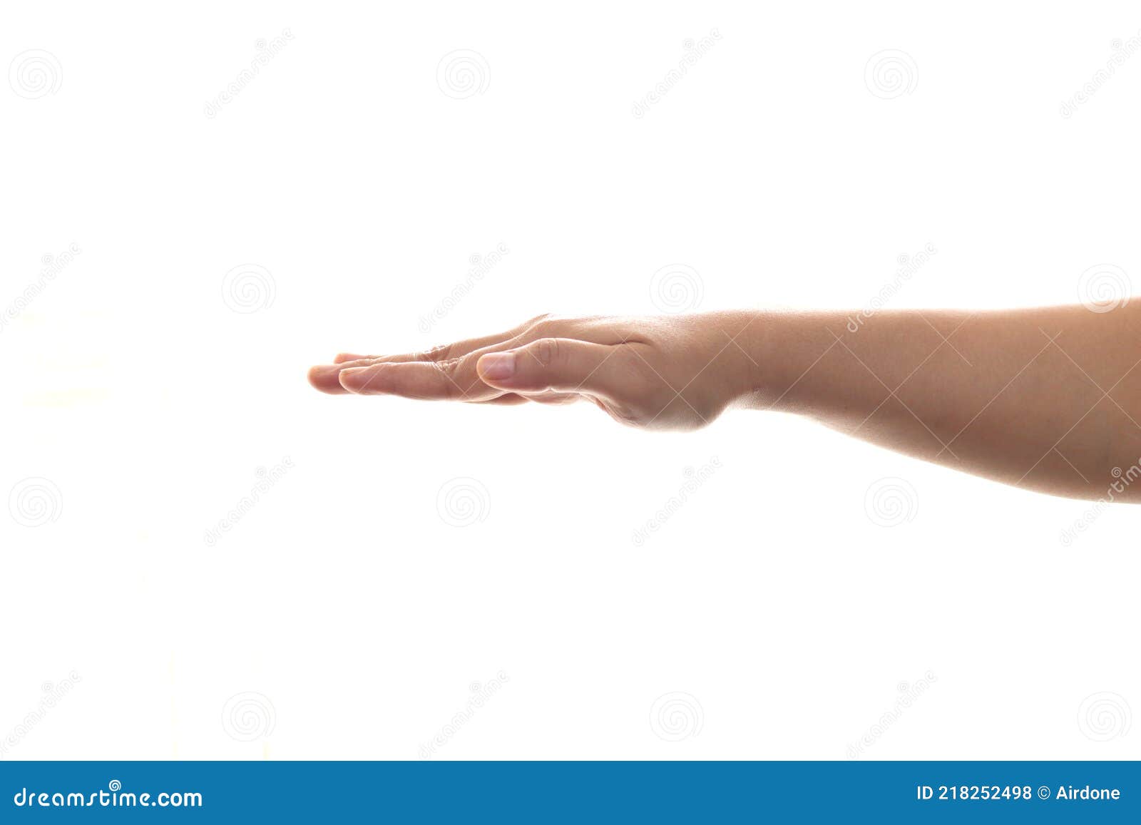 Person Hand in Straight Push Down or Hold Gesture, Side View Stock