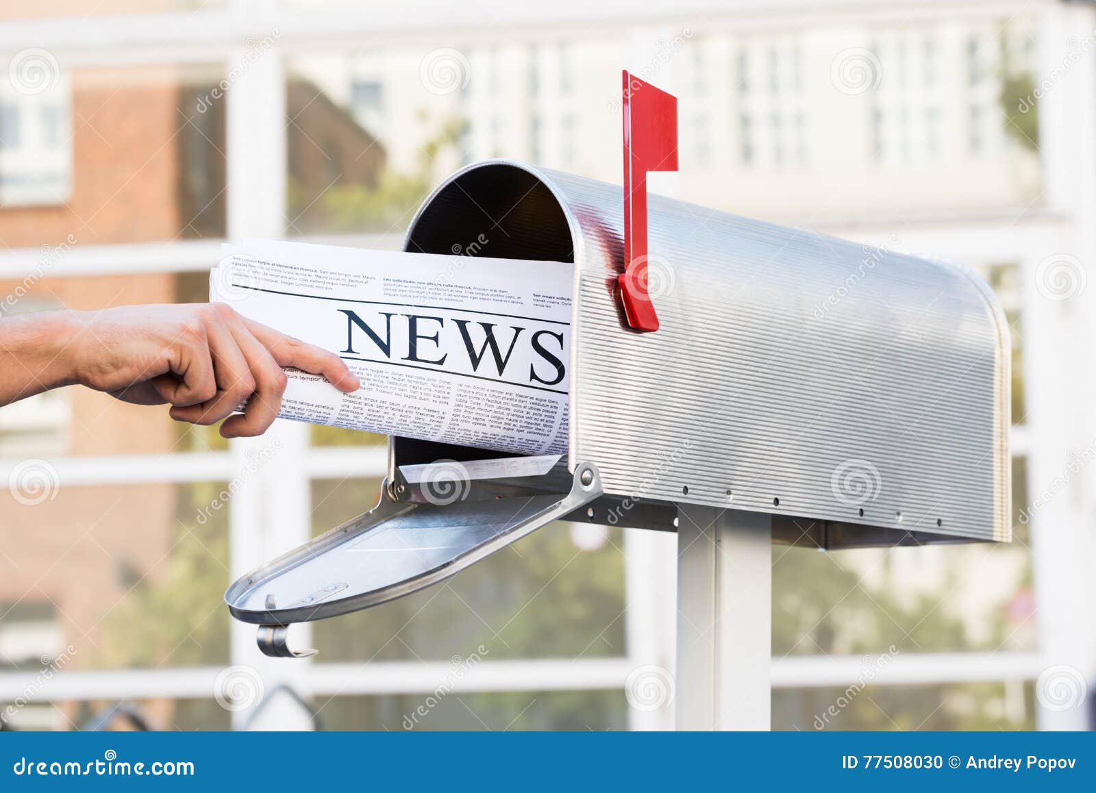 Person Hands Opening Mailbox To Remove Newspaper Stock Photo Image of
