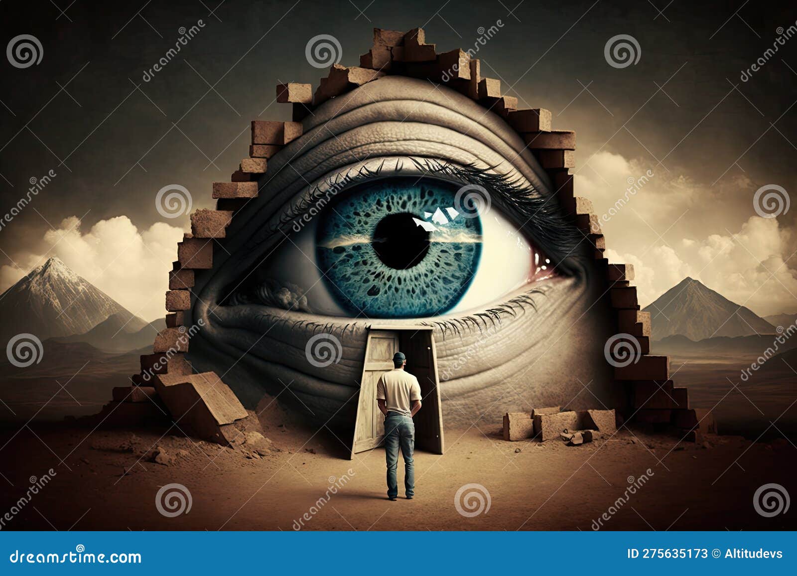 Person, Hiding in Secret Location, with Allseeing Eye Watching Their