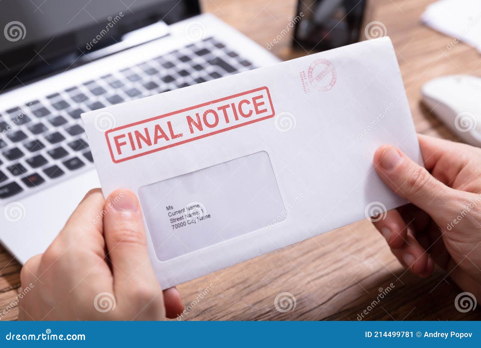 Person Holding Final Notice Envelope Stock Image Image of final
