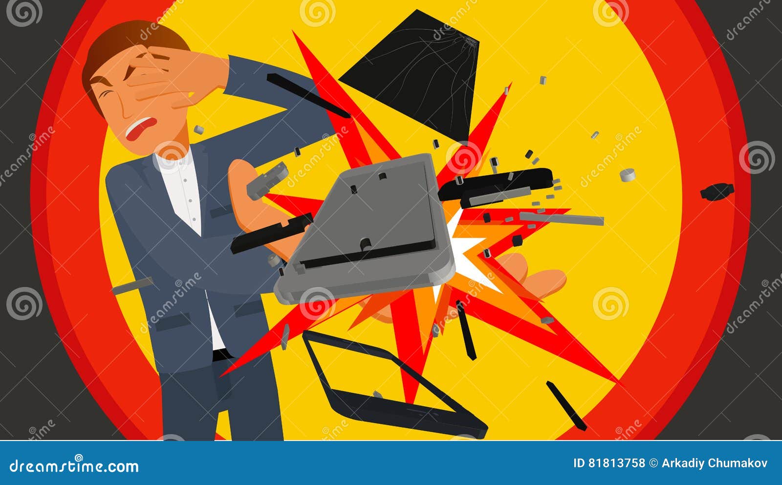 Person Holding a Smartphone Exploding in Hand Stock Vector