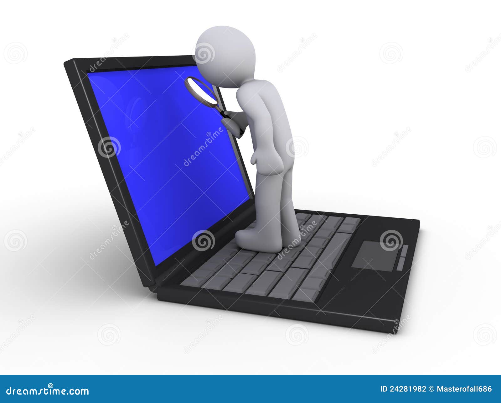 Person with Magnifier on Laptop Stock Illustration Illustration of