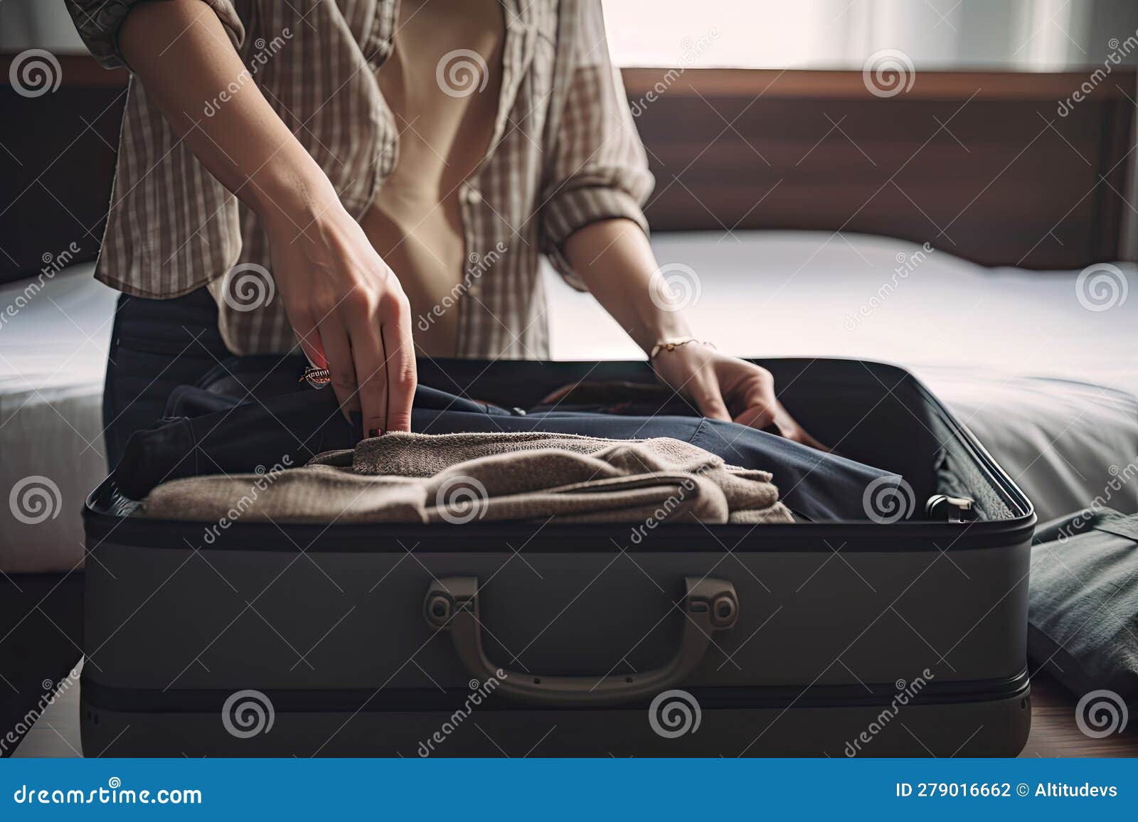 Person, Packing a Suitcase with Clothes for Weekend Getaway Stock ...