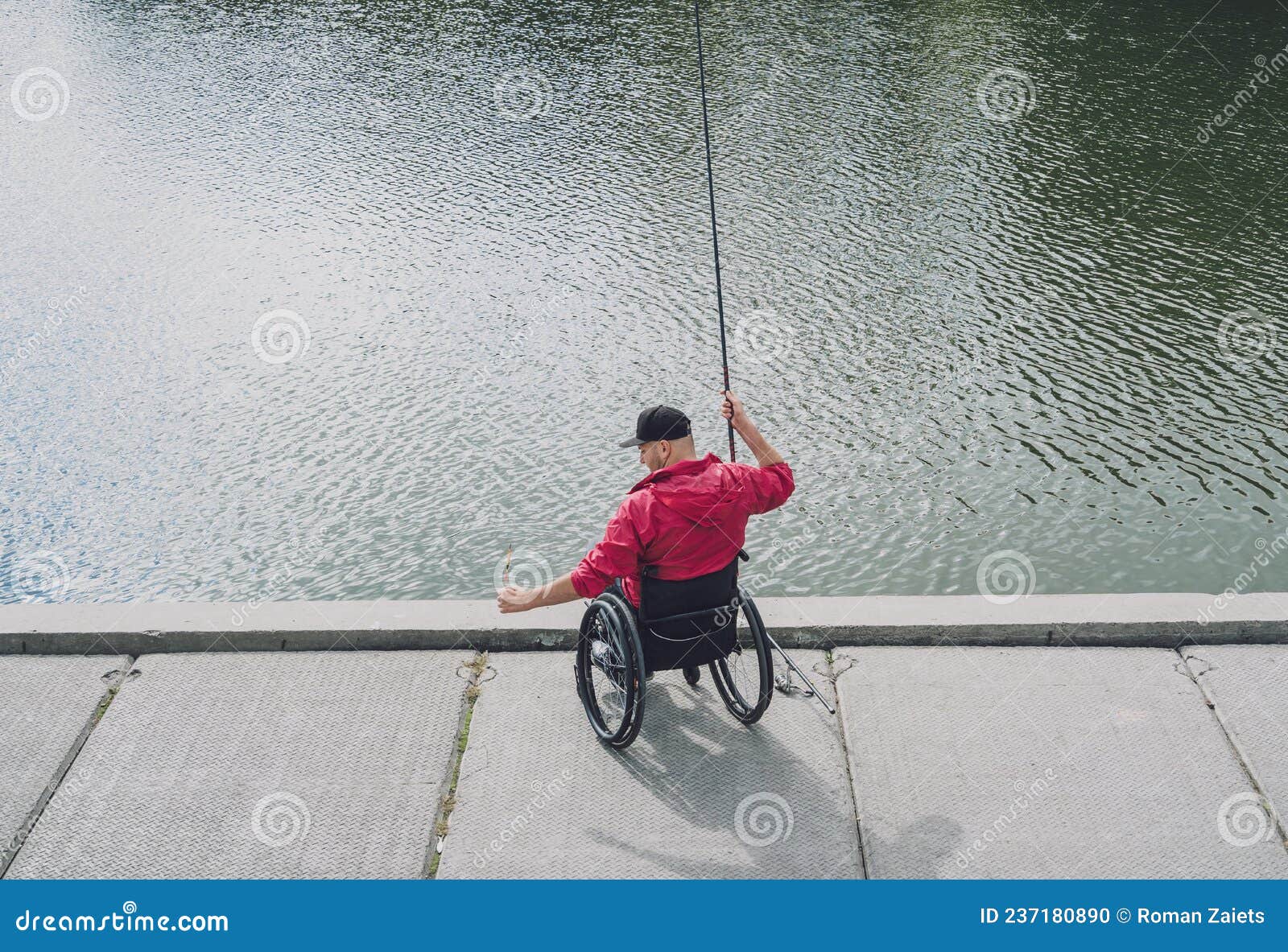 Person with a Physical Disability Who Uses Wheelchair Fishing from Fishing  Pier. Stock Photo - Image of leisure, lifestyle: 237180890