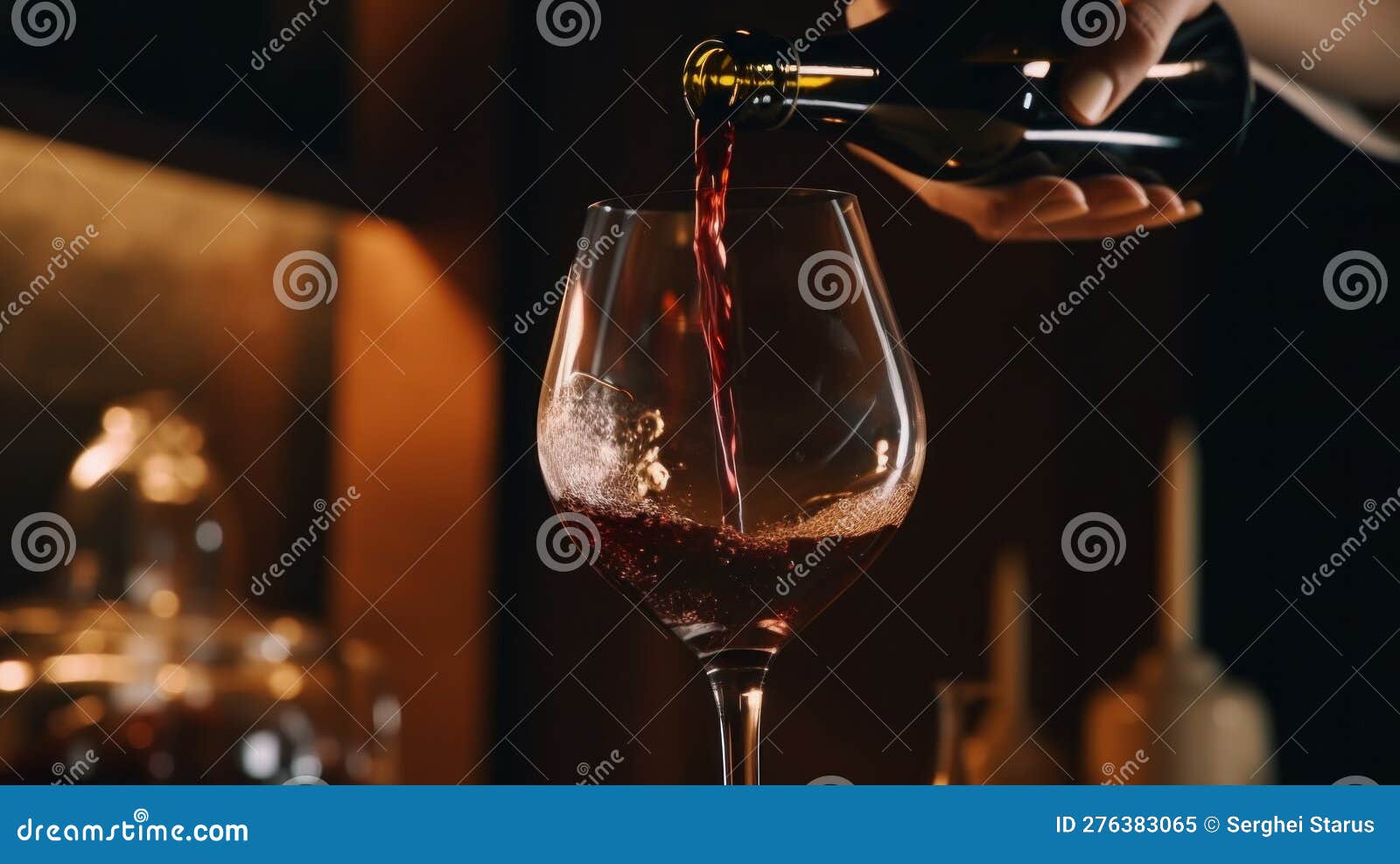 A Person Pouring Wine into a Wine Glass. AI Generative Image. Stock
