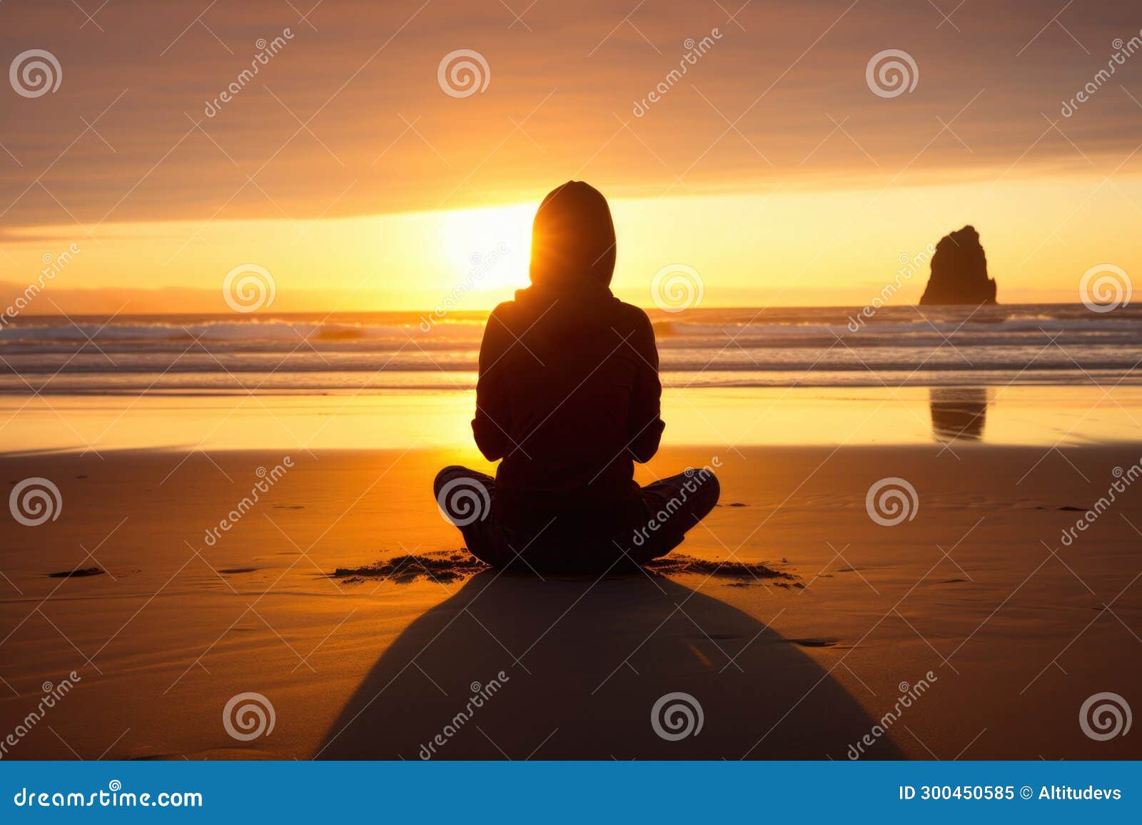 Person Praying on a Sandy Beach at Sunrise Stock Illustration ...
