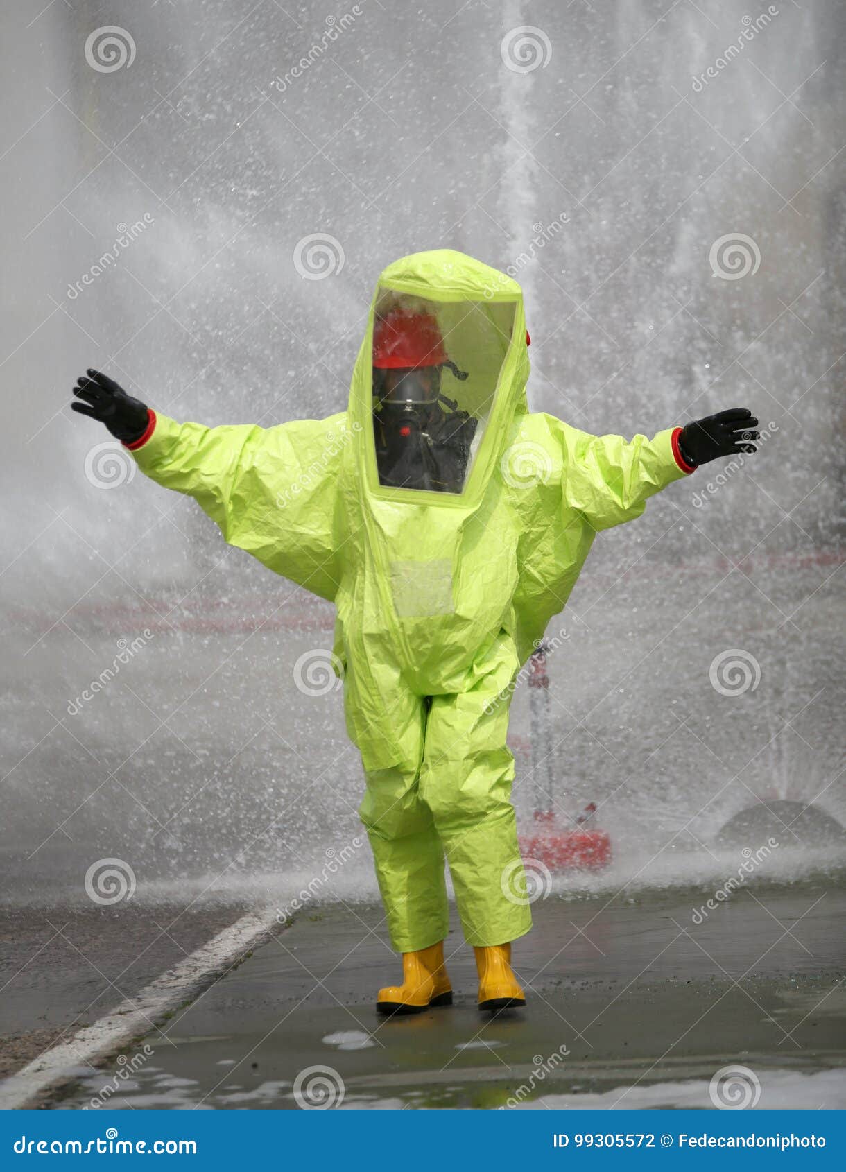Yellow Protective Suit with Air Filtering System To Breathe Duri Stock