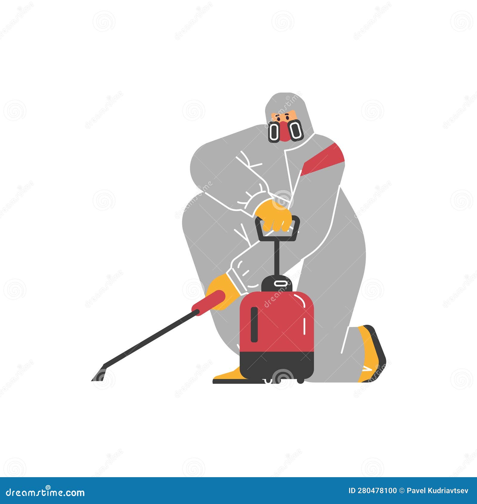 Person in Protective Suit and Mask Exterminating Insects, Flat Vector