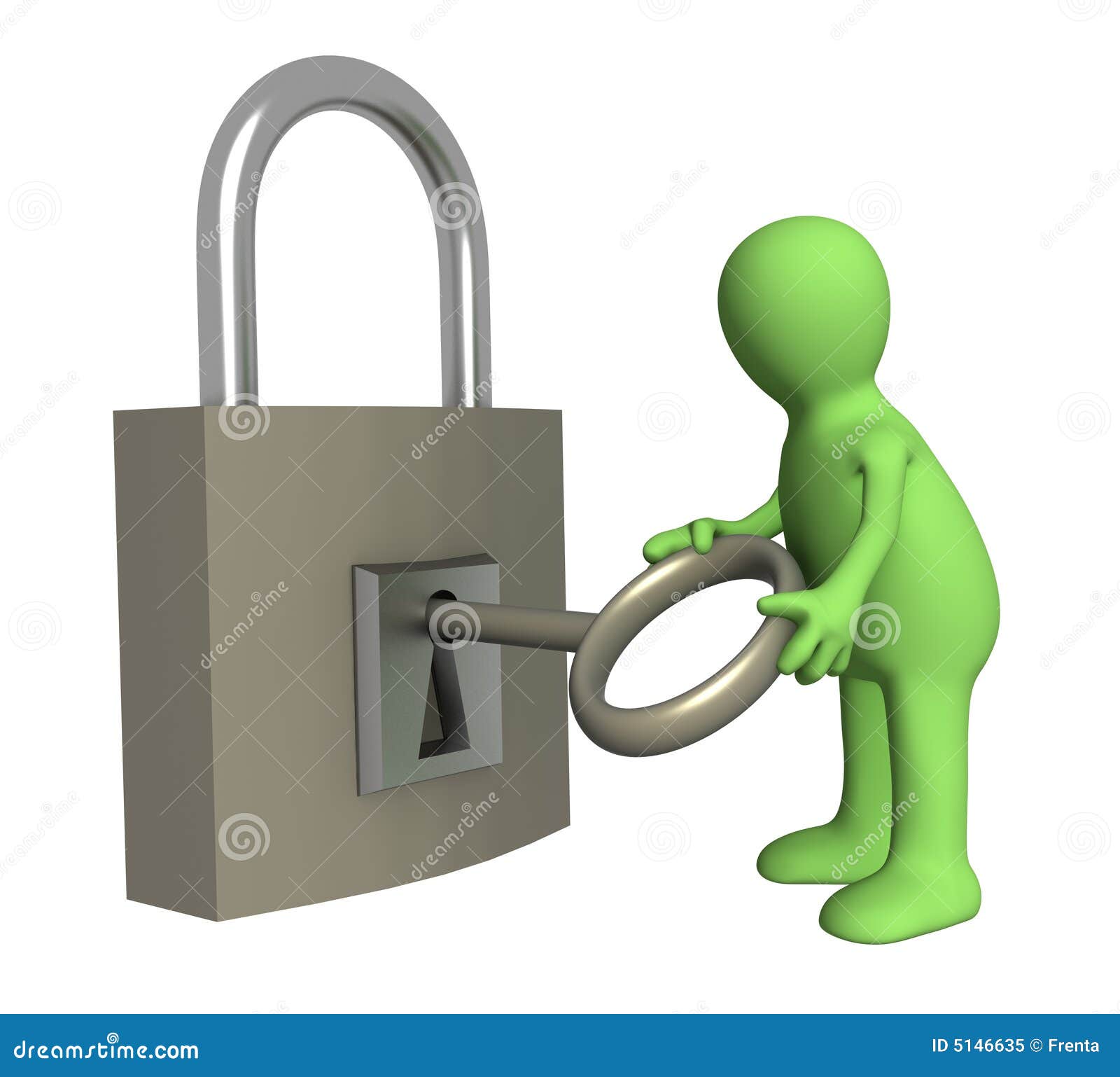 Person Puppet Opening Lock by a Key Stock Illustration - Illustration of  forbidden, cartoon: 5146635