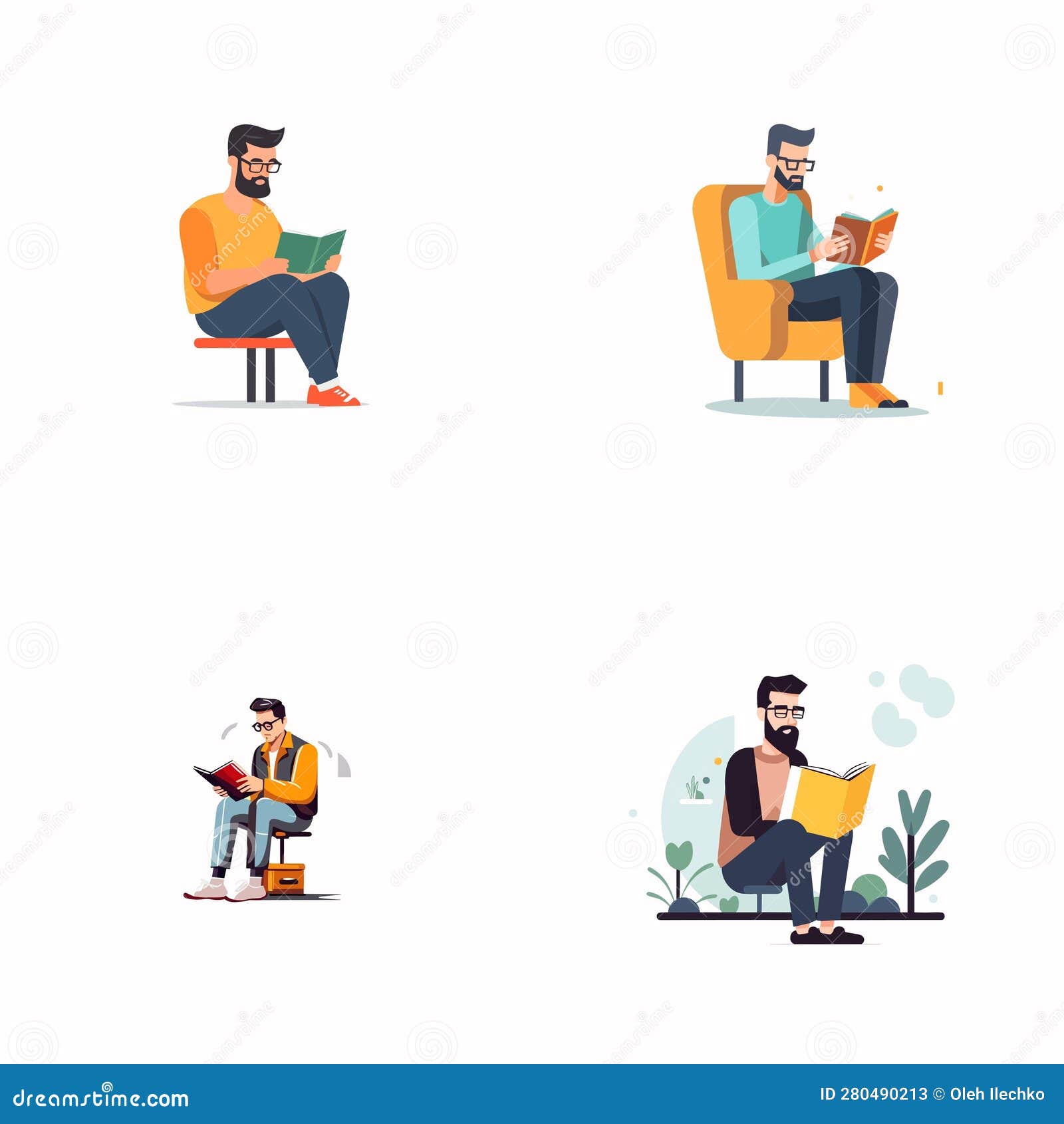 Person Reading Book Set Vector Isolated Illustration Stock Vector ...