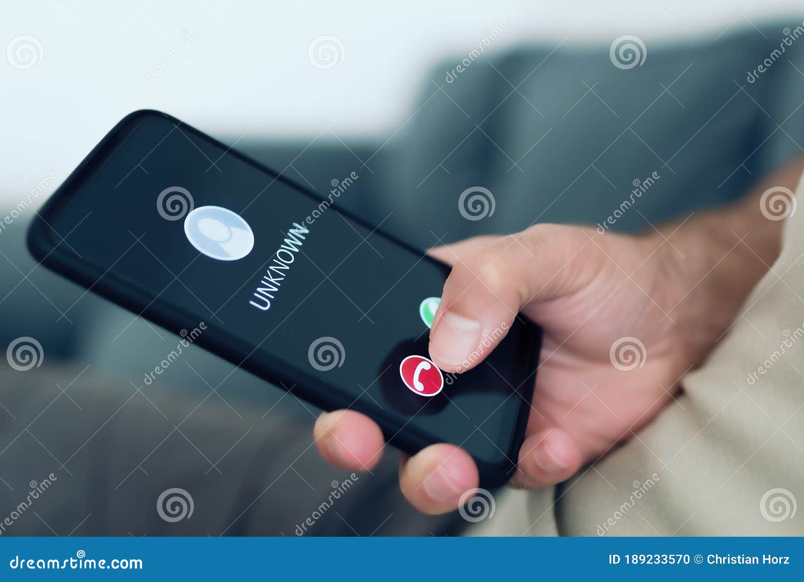Person Rejecting Call from Unknown Caller or Unknown Number on