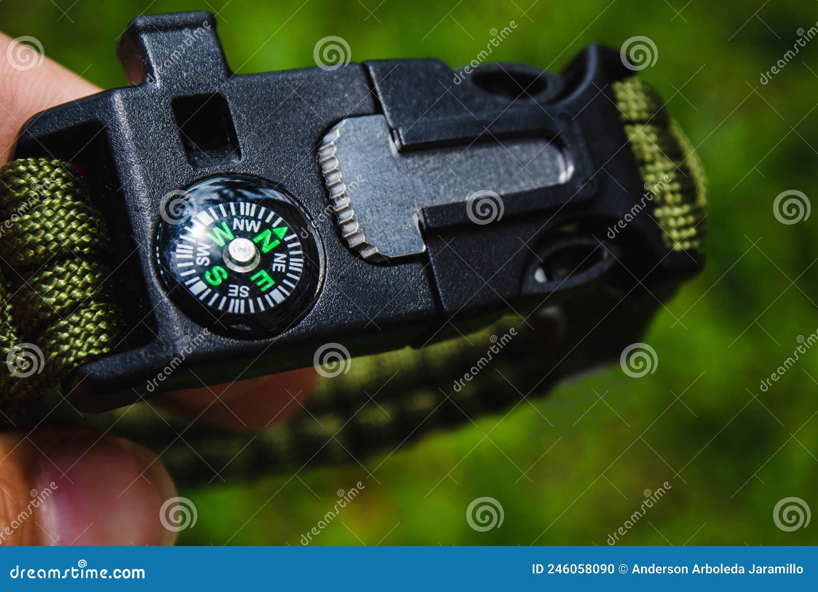 person's hand with compass in the forest