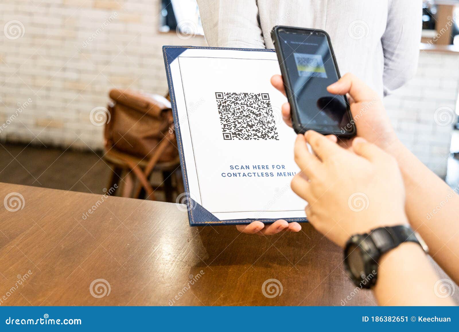 Person Scanning Contactless Menu Qr Code With Smartphone As New Normal Dummy Code Used Stock Image Image Of Internet Food
