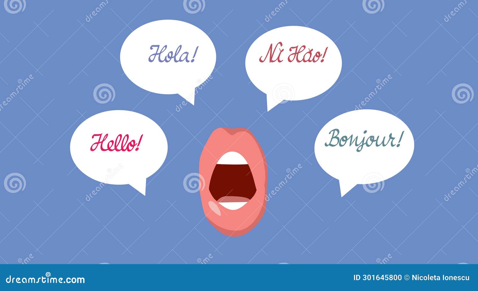 polyglot mouth saying hello in many languages  