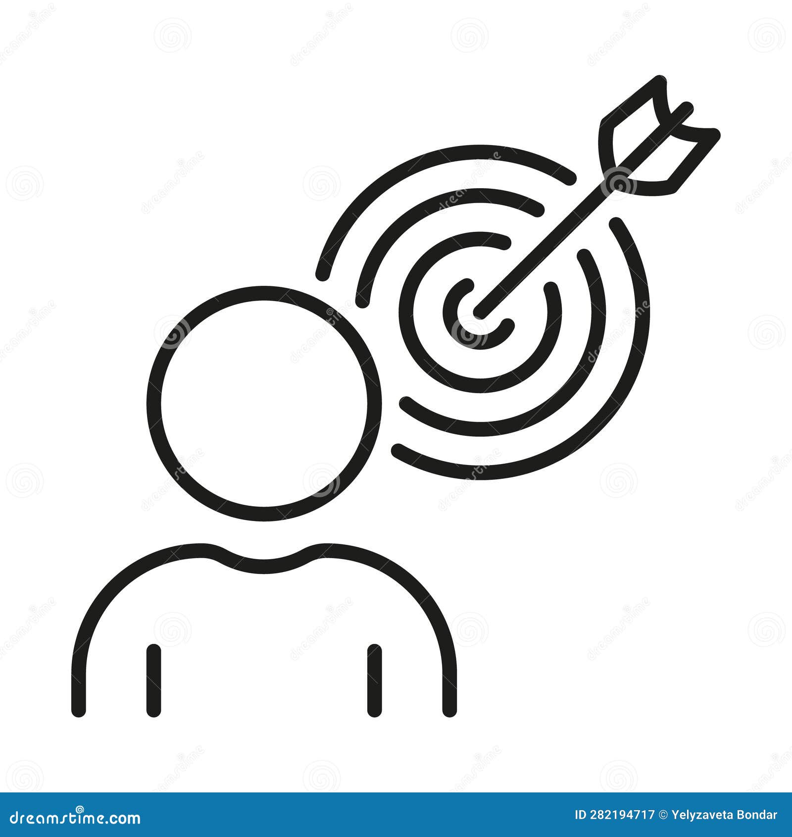 person with target line icon. goal strategy, aim focus linear pictogram. objective oriented human. dartboard bullseye