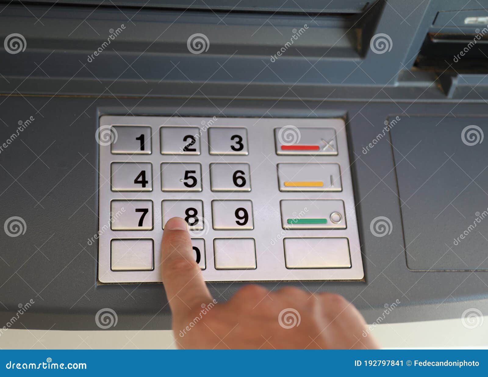 Person Typing the Secret Code into the ATM Machine Keyboard Stock Image