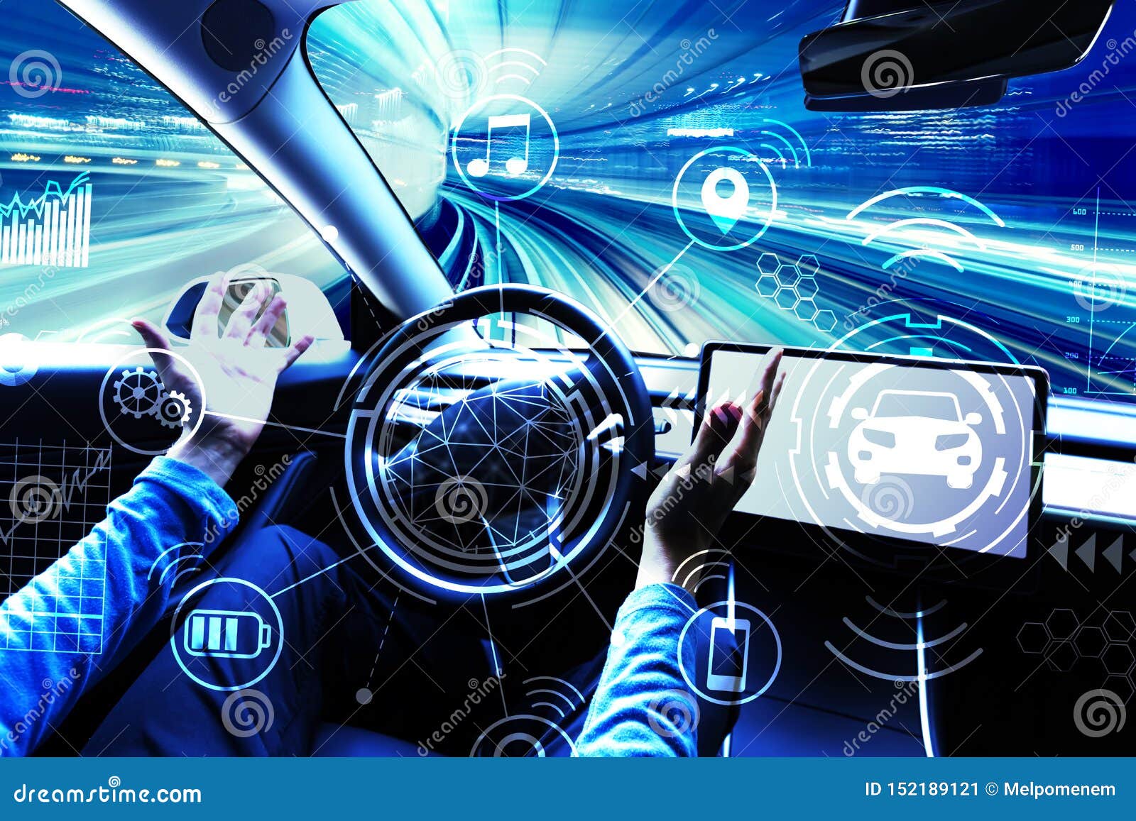 Person Using a Car in Autopilot Mode Stock Image Image of futuristic