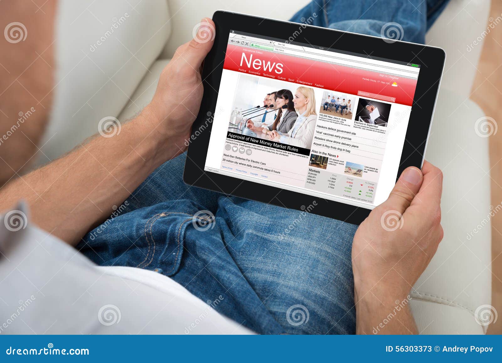 Person Watching News on Digital Tablet Stock Image Image of article