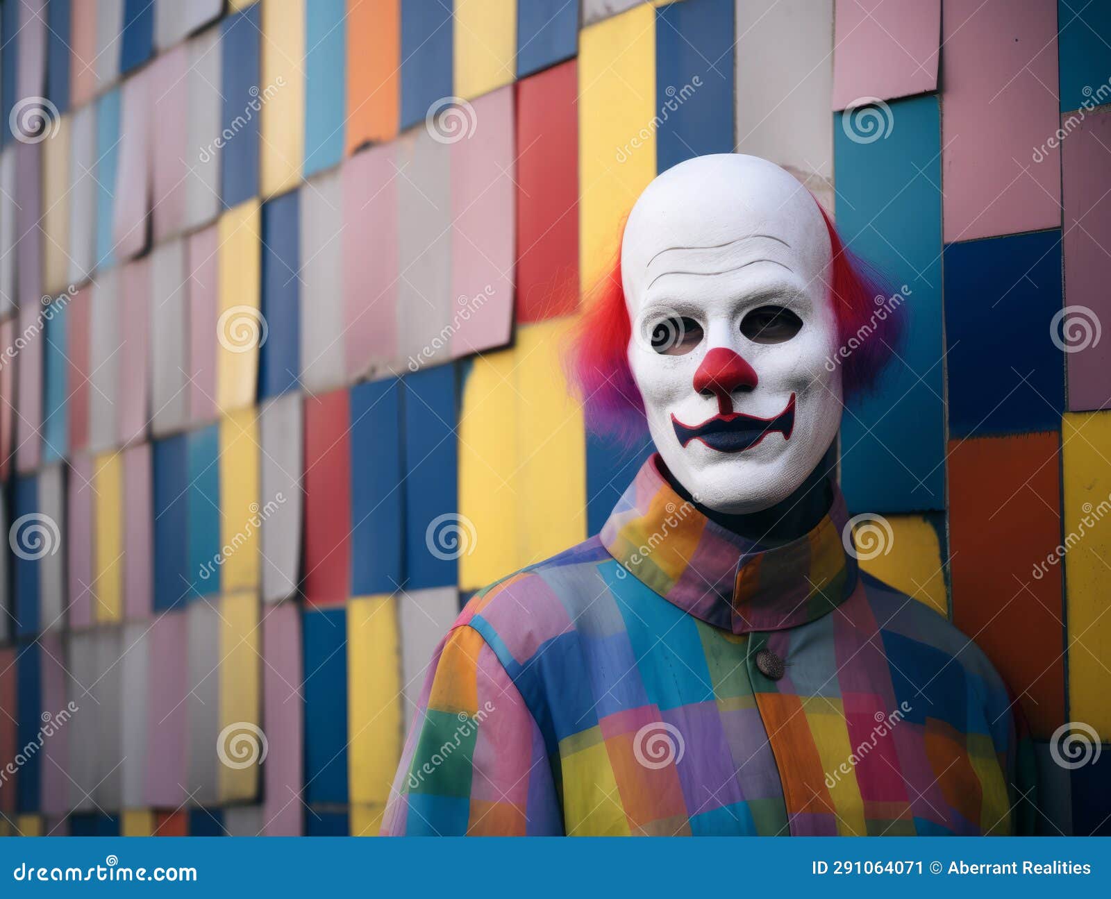 A Person Wearing a Clown Mask Standing in Front of a Colorful Wall ...