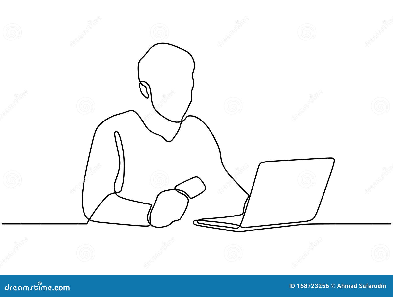Person Working With Laptop Continuous One Line Drawing Single