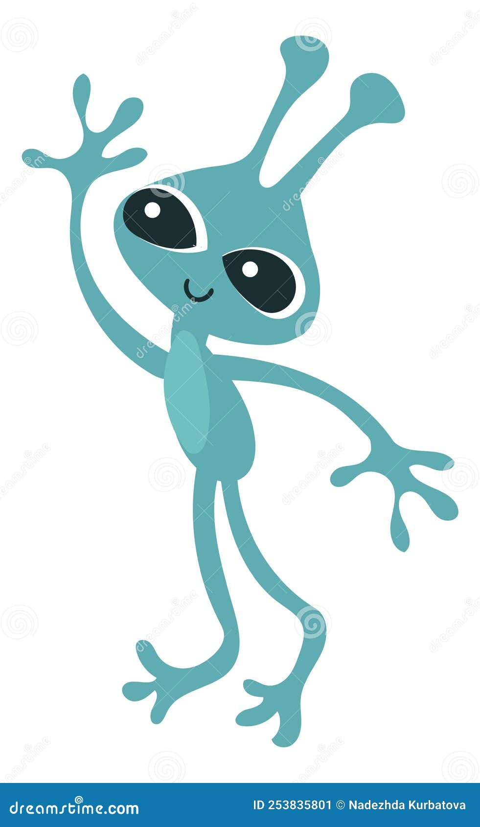 Um desenho de um alienígena azul com uma luz azul sobre ele