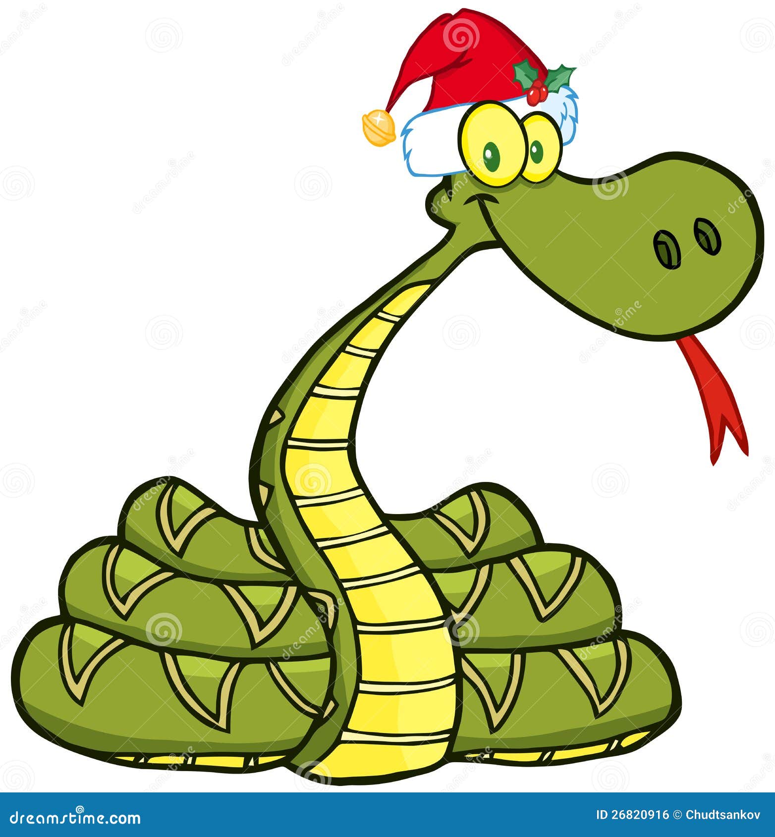 Cobra verde-giro com desenho animado de chapéu de