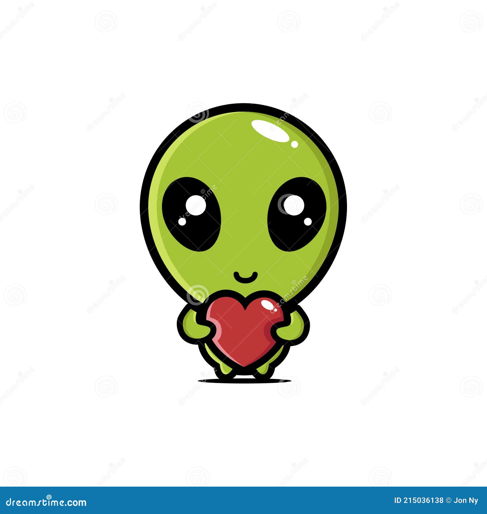 Alien bonito segurando coração de amor no vetor de desenho animado