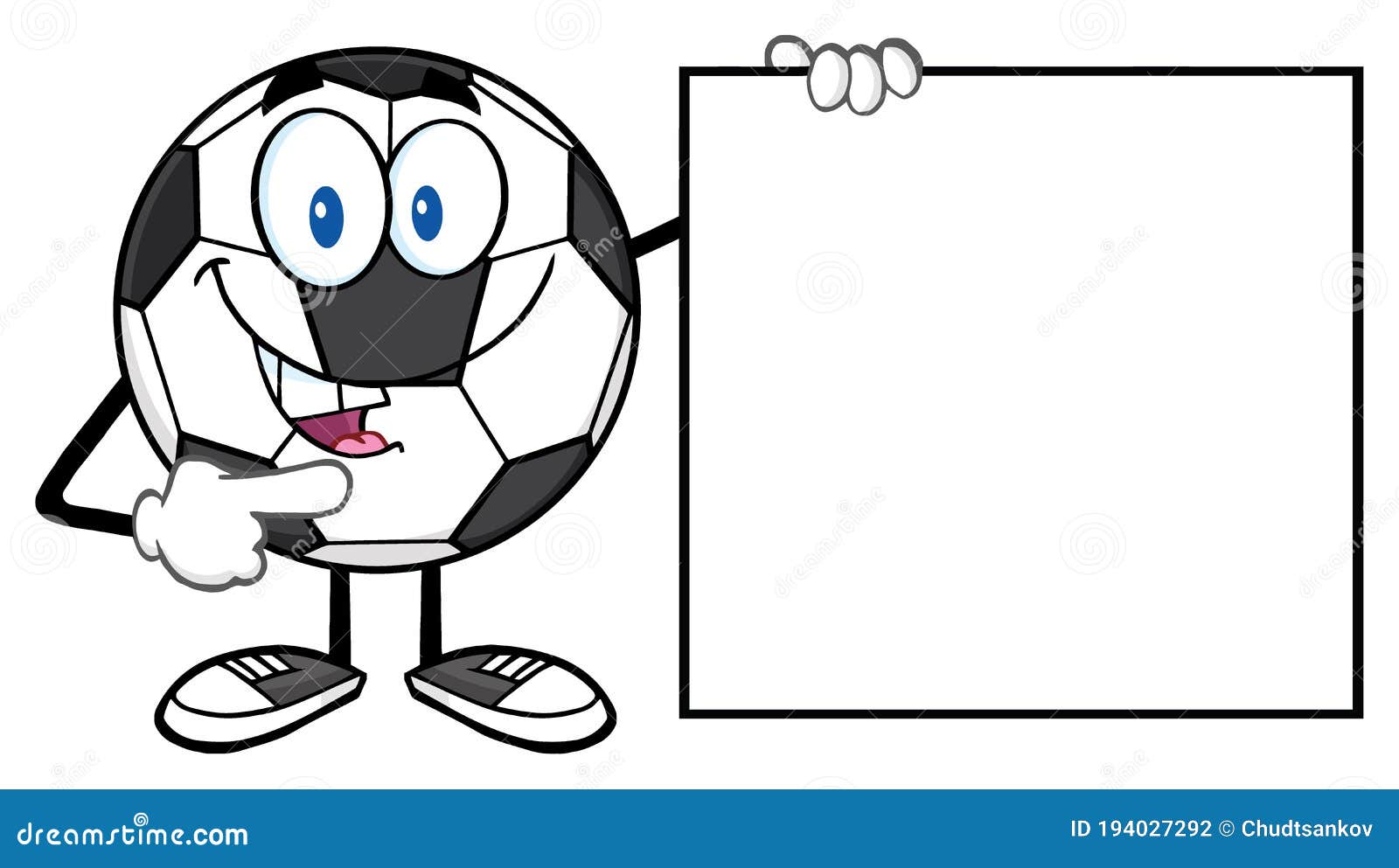 Personagem De Desenho Animado De Bola De Futebol Falante Apontando Um Sinal  Em Branco Ilustração do Vetor - Ilustração de fofofo, fundo: 194027292