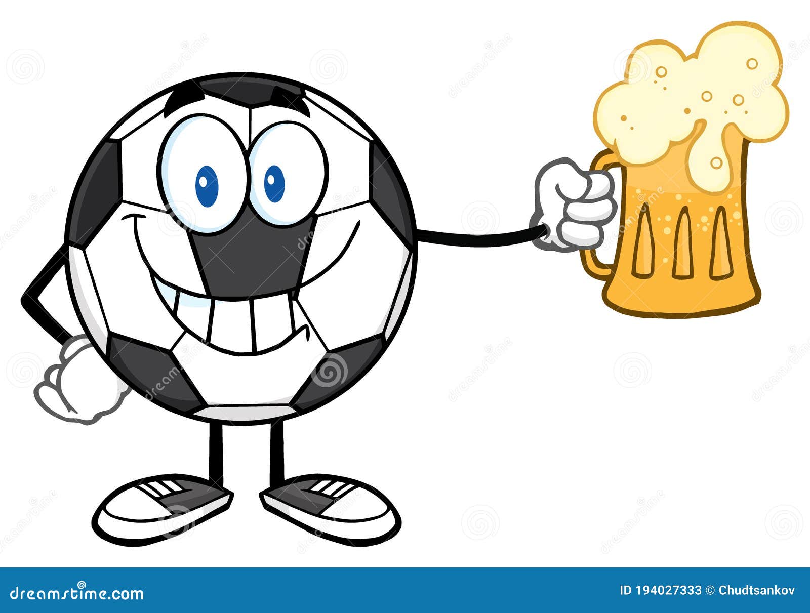 Personagem De Desenho Animado De Bola De Futebol Sorridente Segurando Um  Copo De Cerveja Ilustração do Vetor - Ilustração de cartoon, atividade:  194027333