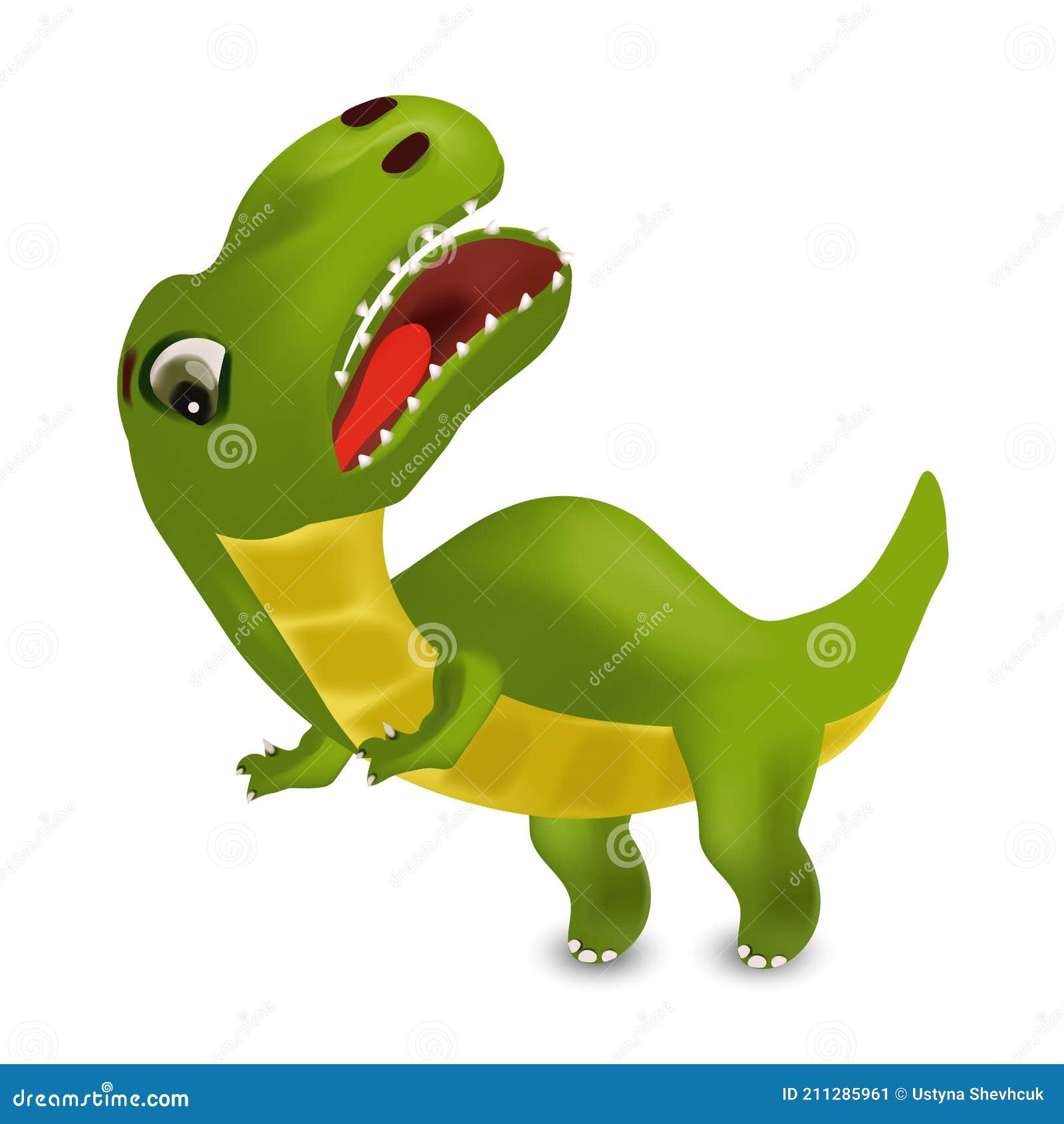 Personagem de desenho animado de dinossauro verde com raiva correndo