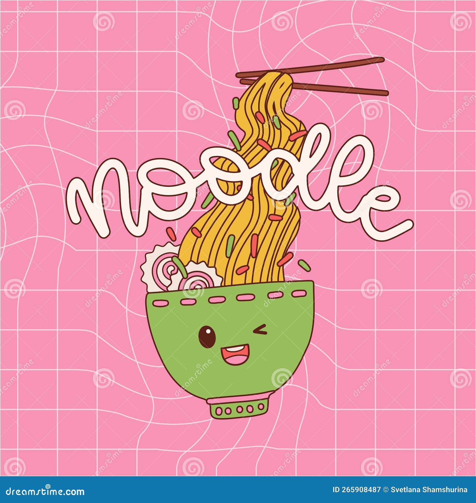 Cute Kawaii Ilustração Noodle Ramen Desenho Desenho Animado