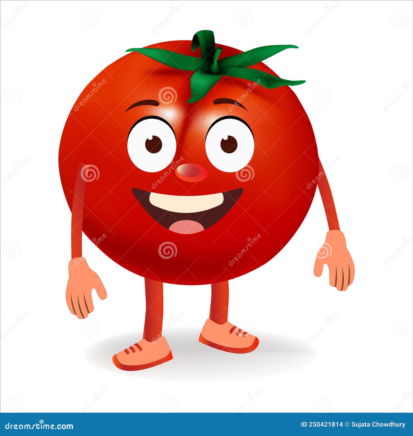 Personagem de desenho animado tomate feliz com rosto e olhos