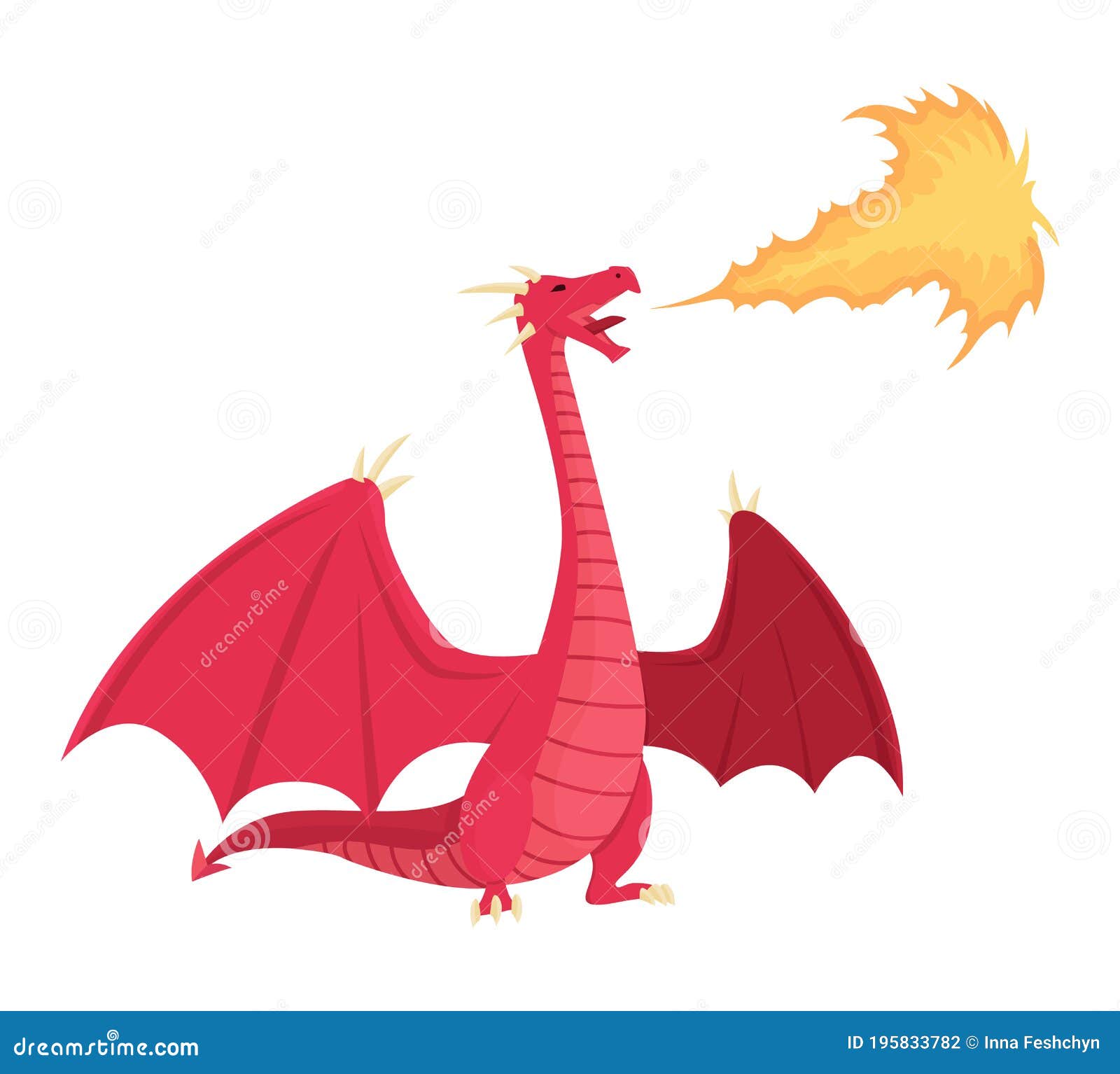 Desenho animado pequeno dragão vermelho cuspindo ilustração