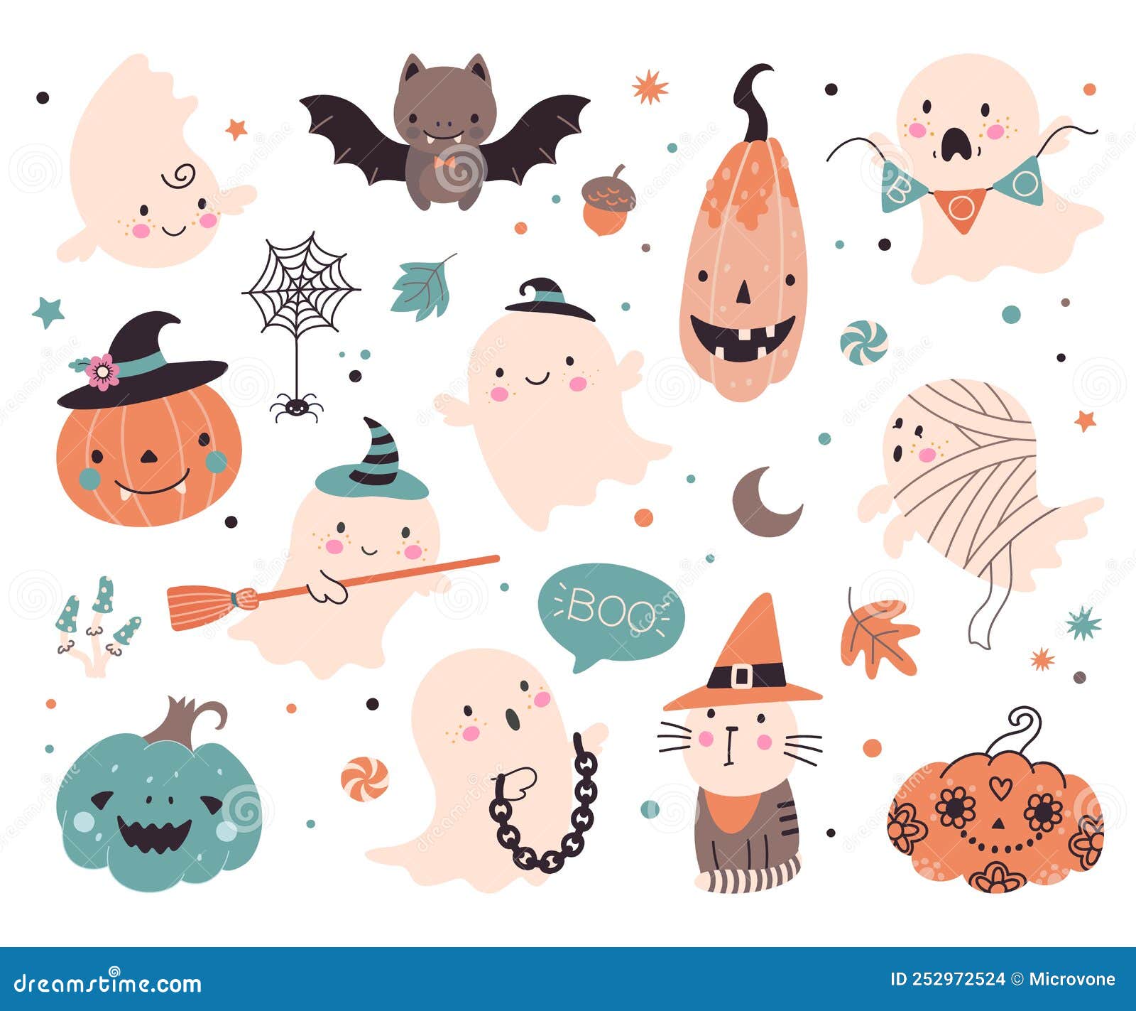 Fantasma de halloween assustador com ilustração de design de personagens de  abóbora