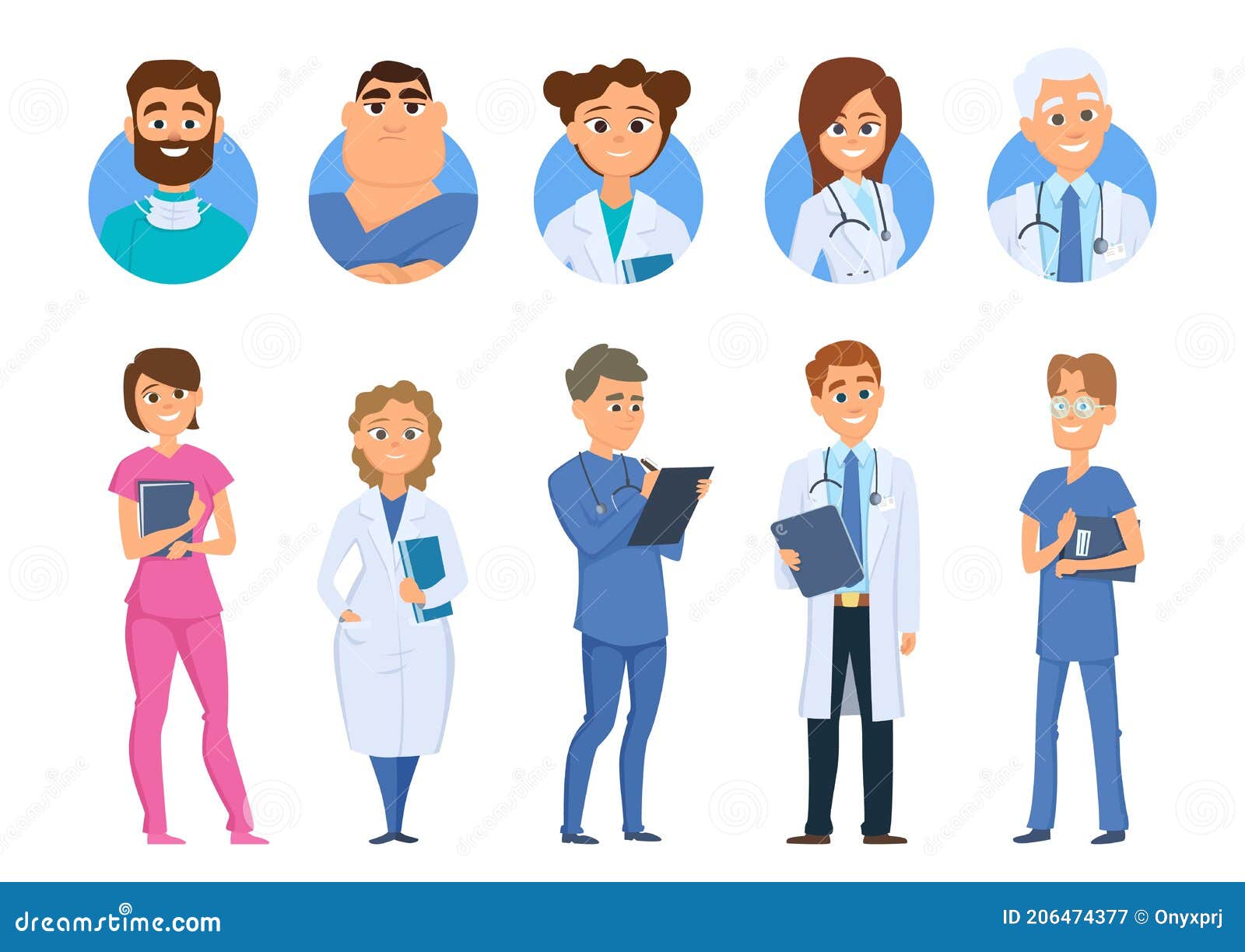 Médicos e desenhos de equipe médica