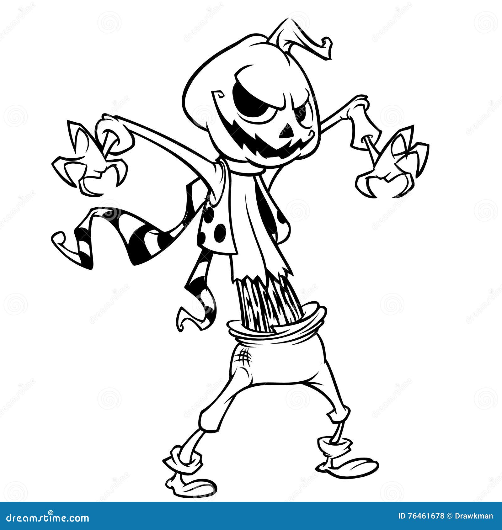 Personaggio dei cartoni animati dello spaventapasseri del libro da colorare Spaventapasseri di Halloween di vettore con il profil