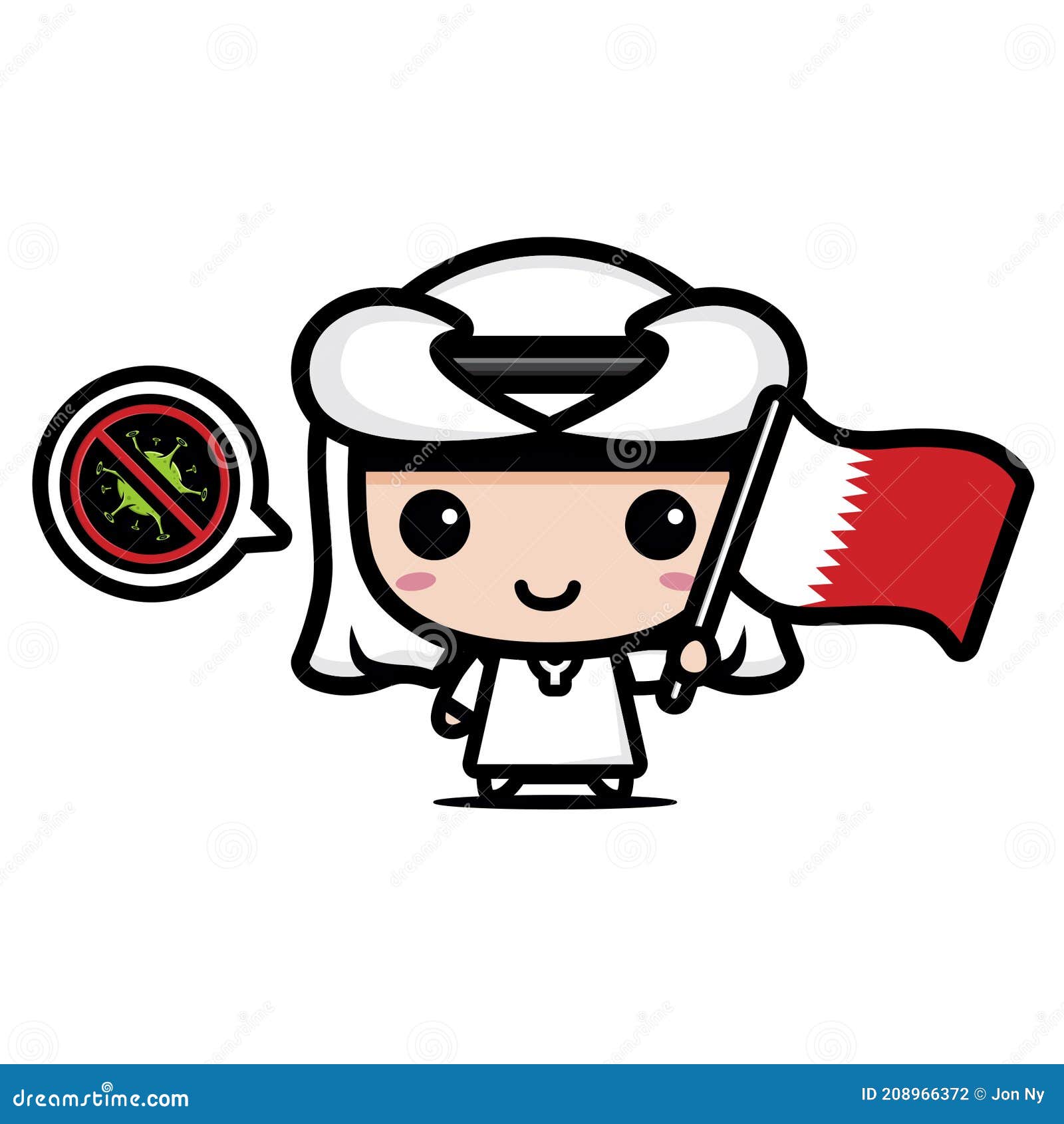 Personaje De Caricatura Masculino Lindo Con Bandera Del País De Qatar  Contra Virus Ilustración del Vector - Ilustración de diagrama, salud:  208966372