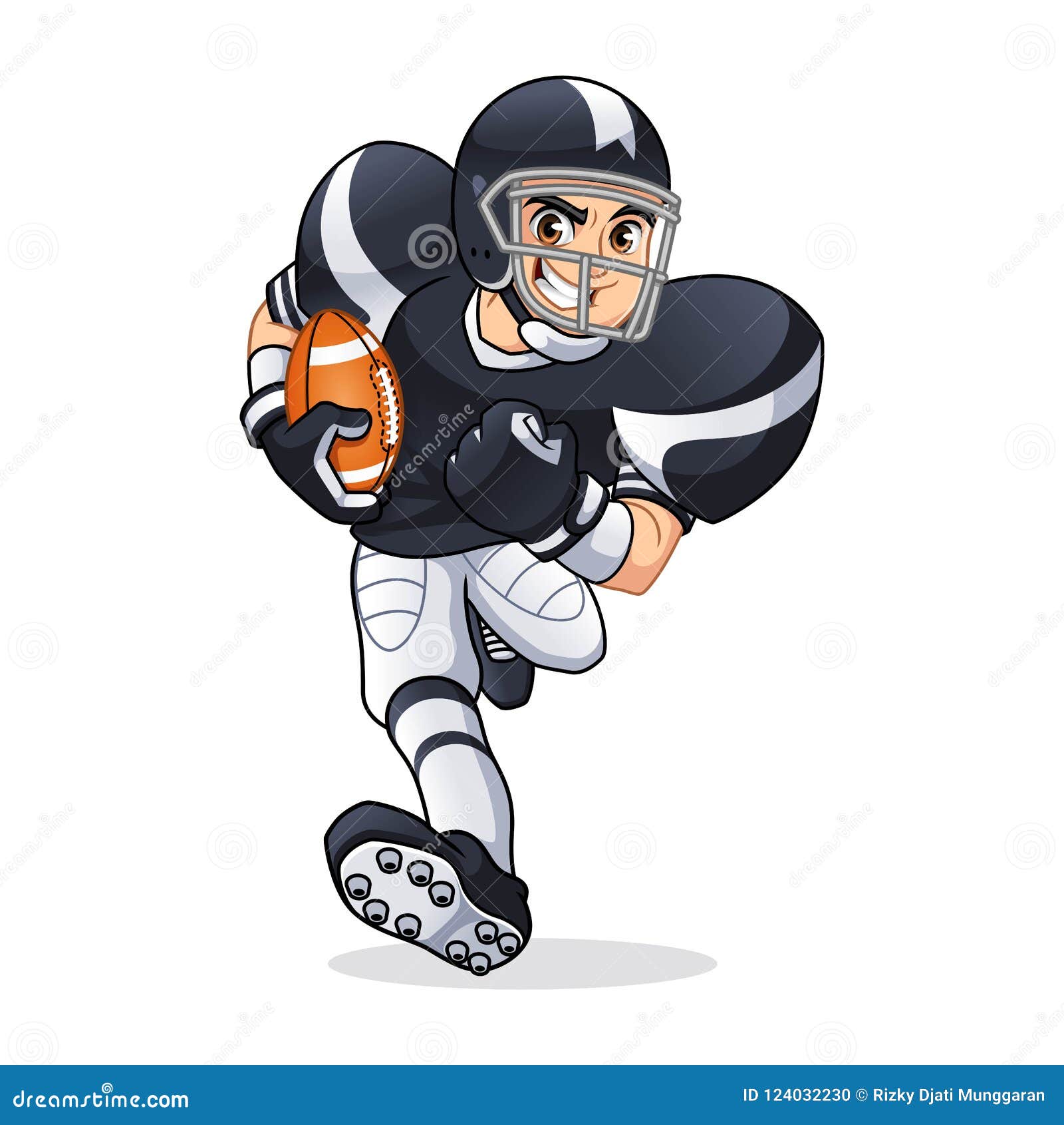 Personaje De Dibujos Animados Corriente Del Jugador De Fútbol Americano  Ilustración del Vector - Ilustración de rugbi, juego: 124032230