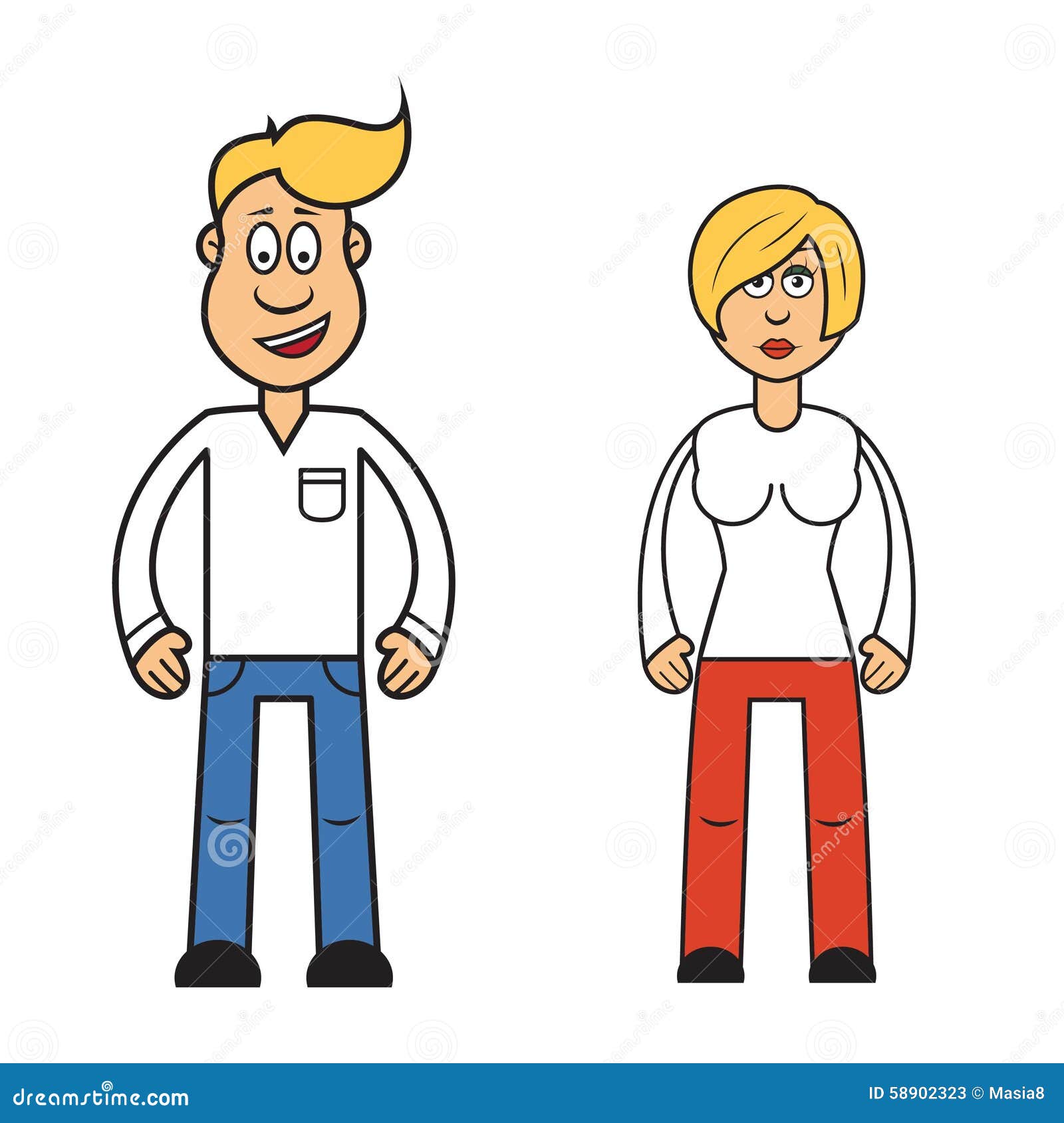 Personaje De Dibujos Animados De La Mujer Y Del Hombre, Stock de  ilustración - Ilustración de mujer, peinado: 58902323