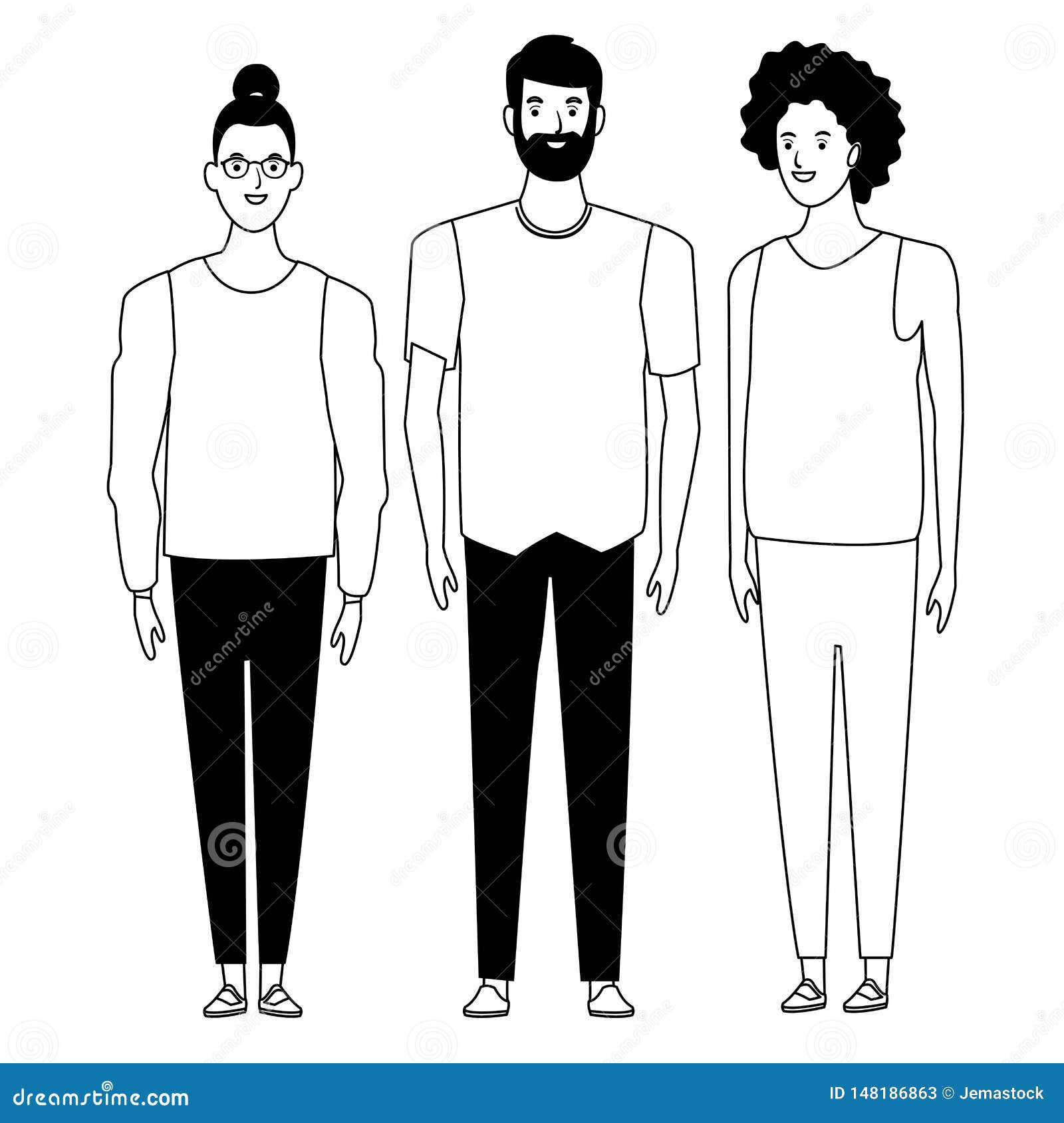 Personaje De Dibujos Animados Del Avatar Del Grupo De Personas En Blanco Y  Negro Ilustración del Vector - Ilustración de adulto, manera: 148186863