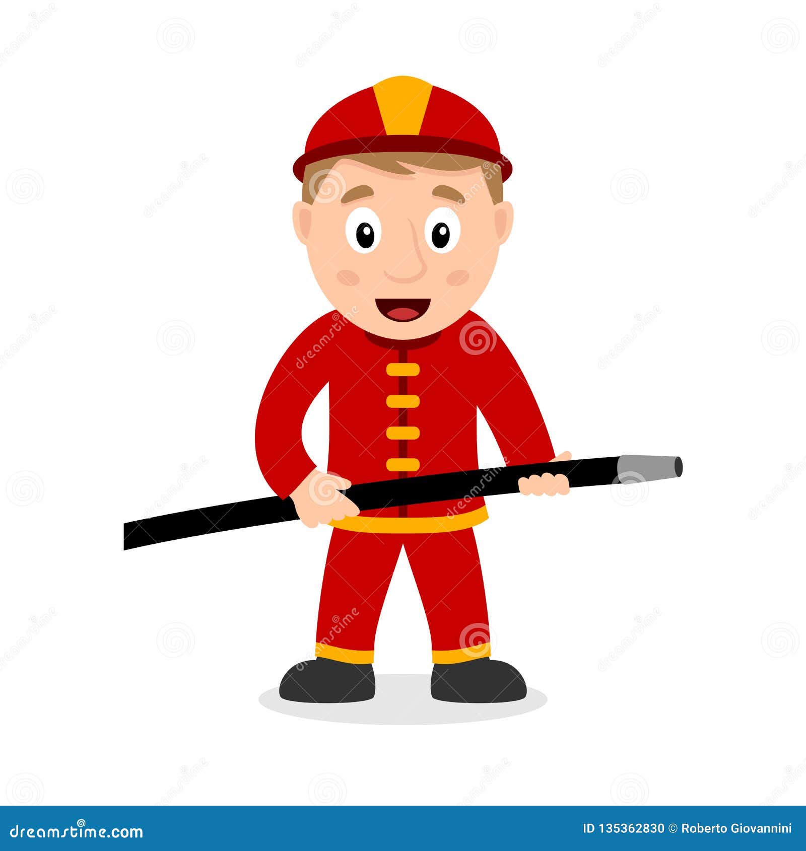 Personaje De Dibujos Animados Del Bombero Con La Manguera Ilustración del  Vector - Ilustración de sonriente, aislado: 135362830